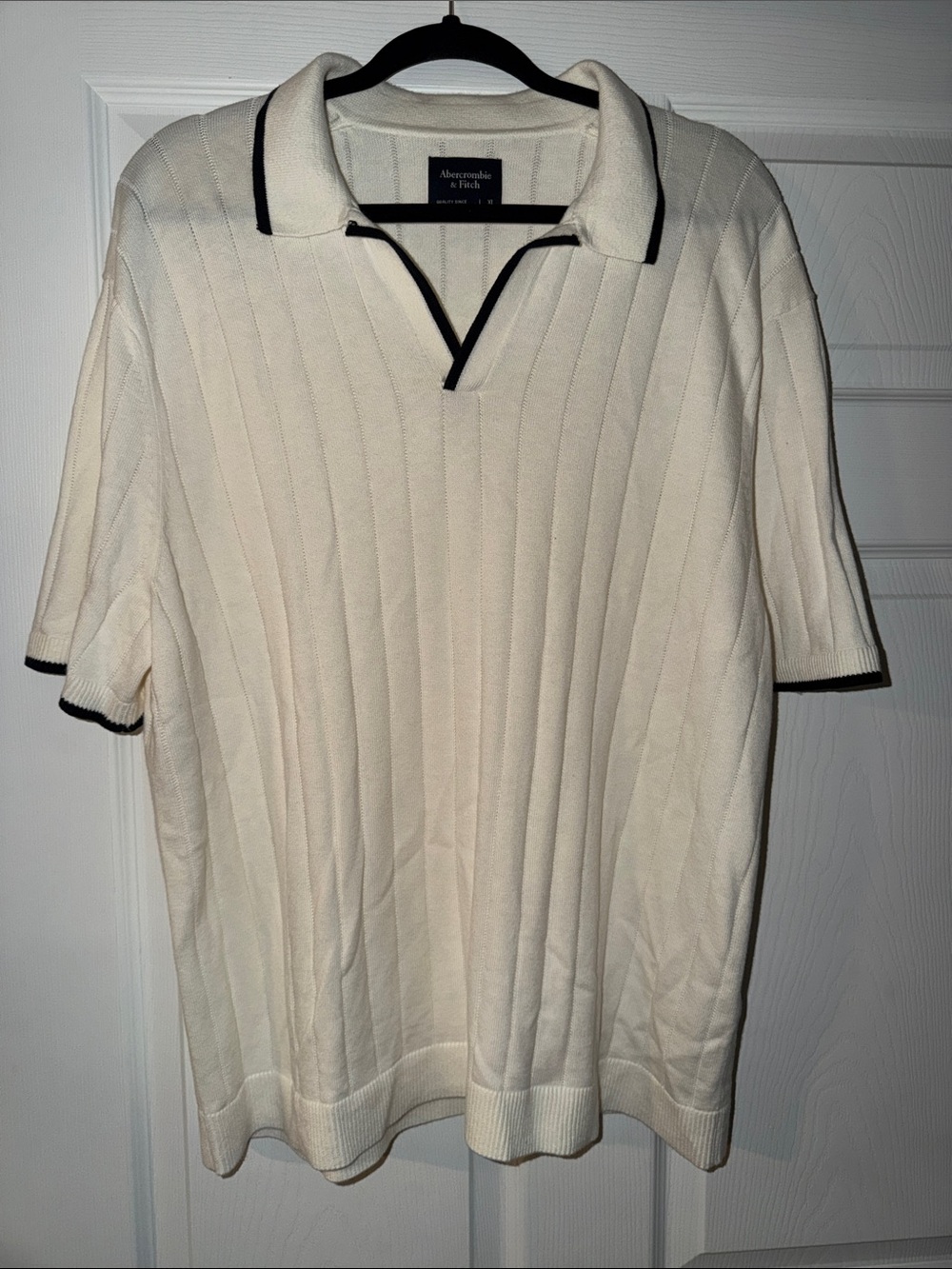 Abercrombie & Fitch Cream Short-Sleeve Polo with Black Trim
